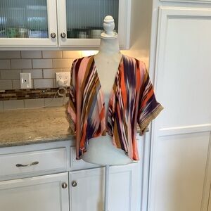 Band of Gypsies Colorful Striped Kimono Cardigan with Fringe Size XS